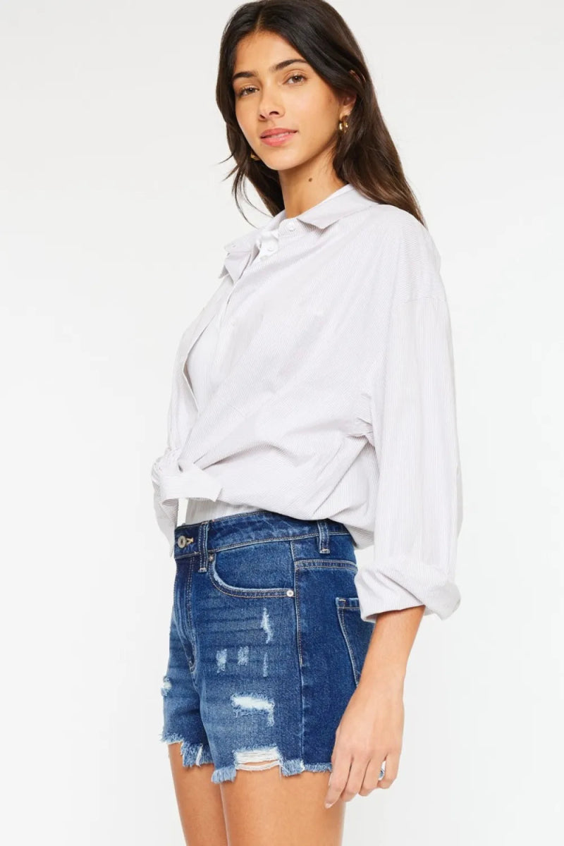 Kancan High Rise Frayed Hem Denim Shorts for Women - Love Salve 