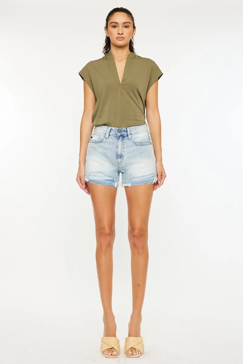 Kancan High Rise Raw Hem Denim Shorts for Women - Love Salve 