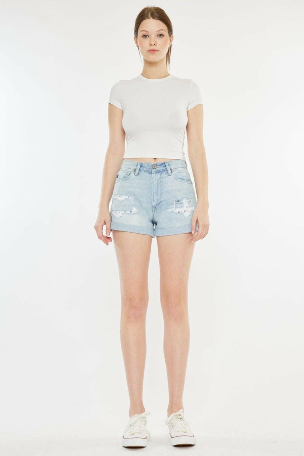 Kancan High Rise Repaired Mom Denim Shorts - Love Salve