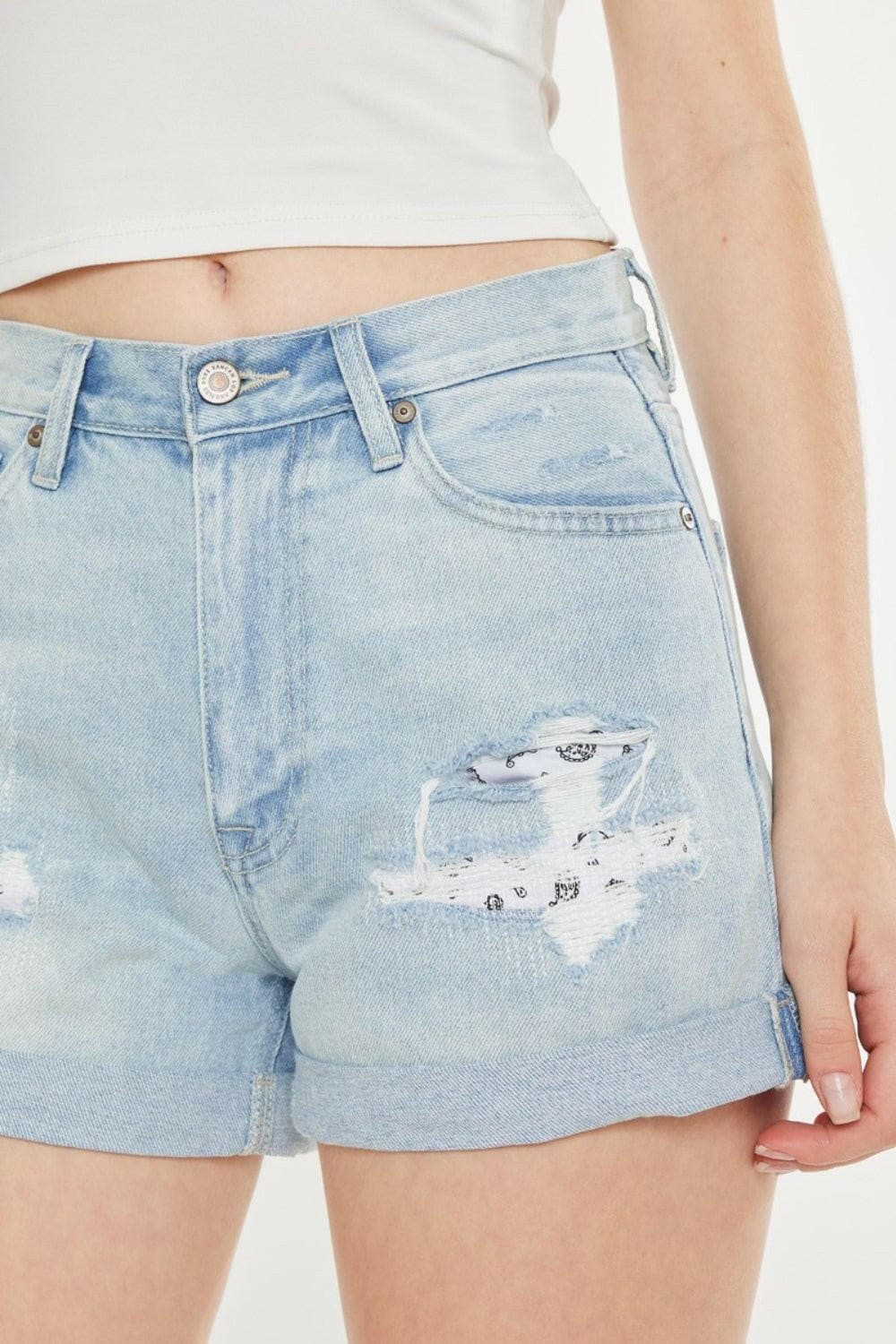 Kancan High Rise Repaired Mom Denim Shorts - Love Salve