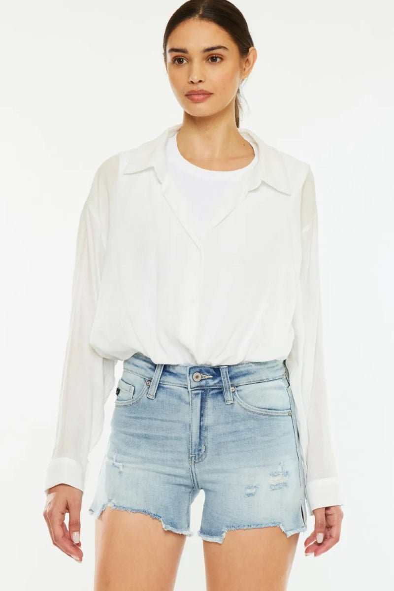 Kancan High Rise Side Slit Denim Shorts for Women - Love Salve 