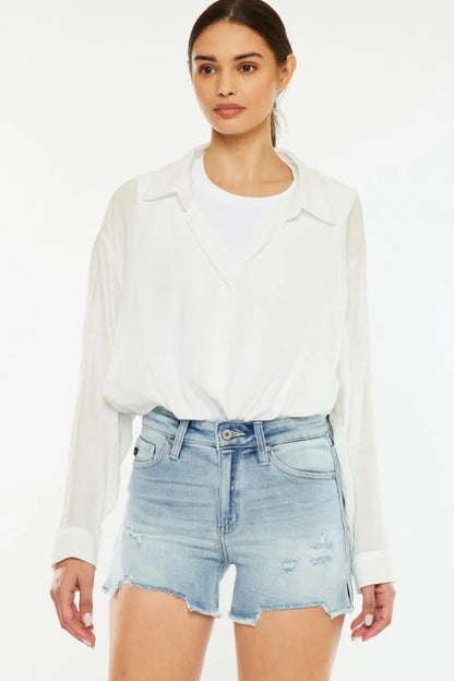 Kancan High Rise Side Slit Denim Shorts for Women - Love Salve 