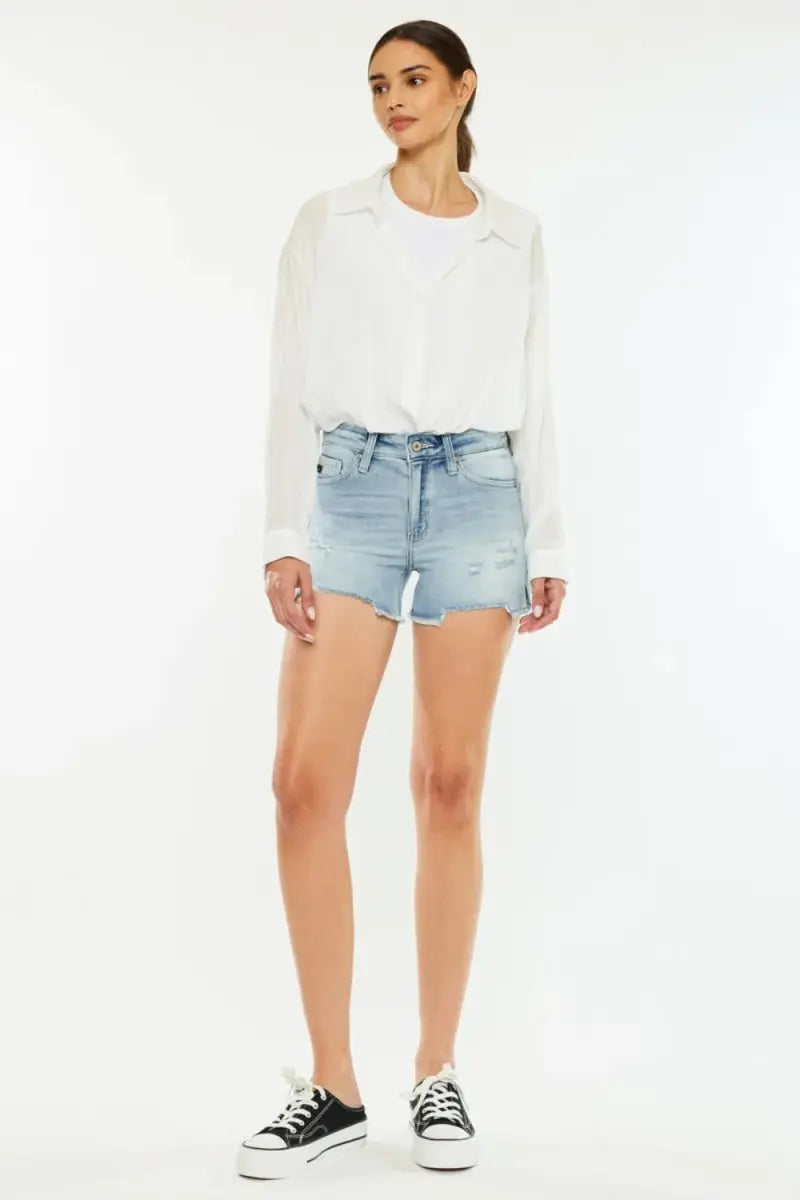 Kancan High Rise Side Slit Denim Shorts for Women - Love Salve 