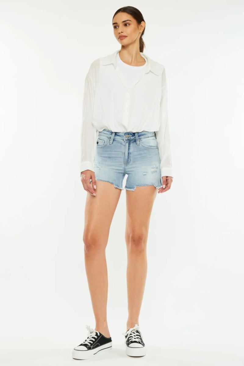 Kancan High Rise Side Slit Denim Shorts for Women - Love Salve 