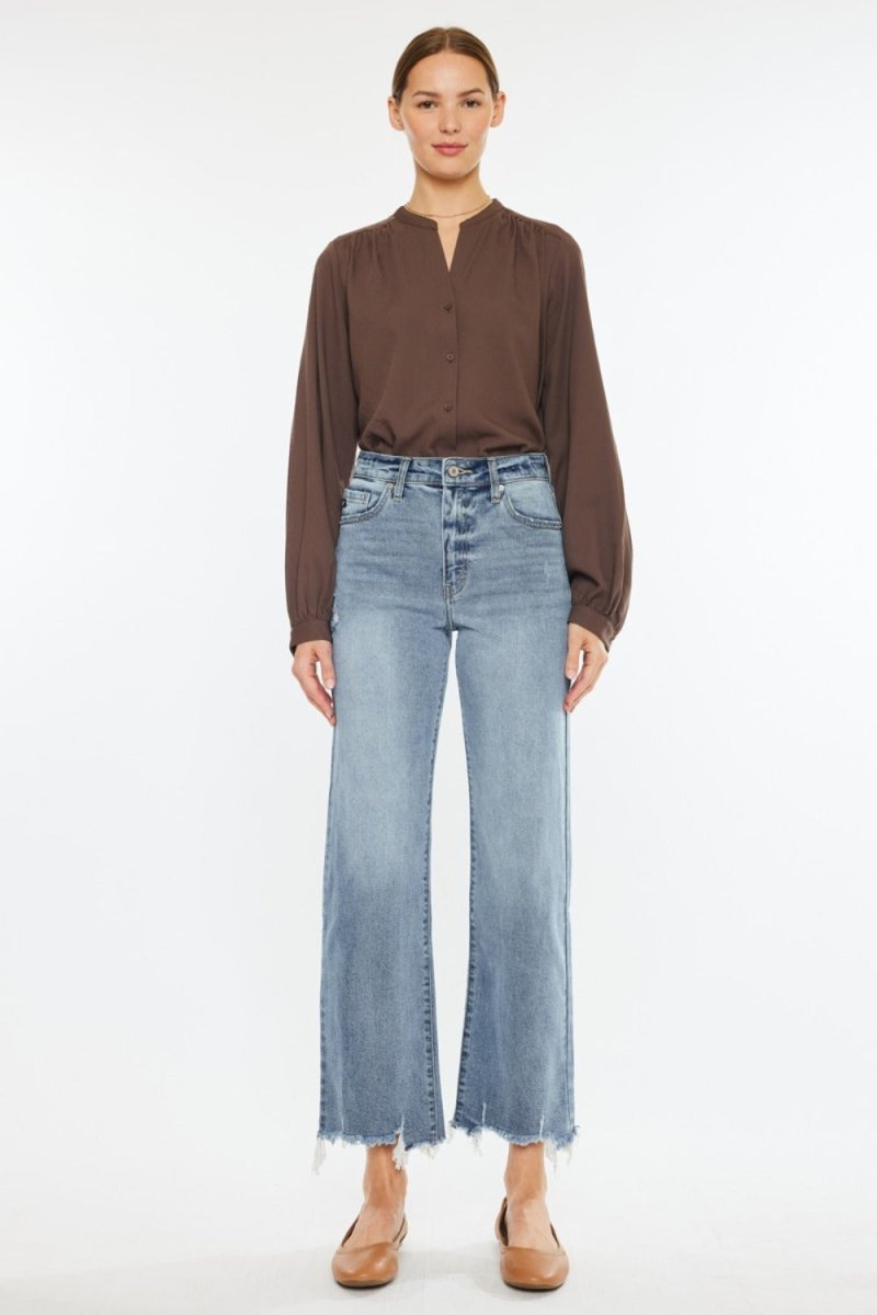 Kancan High Rise Slim Wide Leg Jeans in Light Wash - Love Salve 