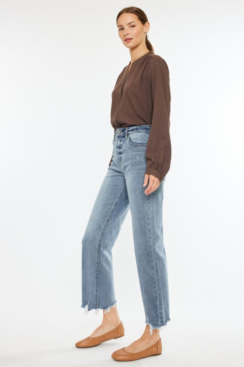 Kancan High Rise Slim Wide Leg Jeans in Light Wash - Love Salve 