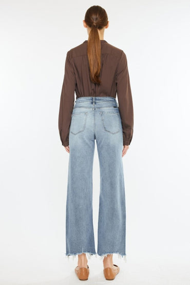 Kancan High Rise Slim Wide Leg Jeans in Light Wash - Love Salve 