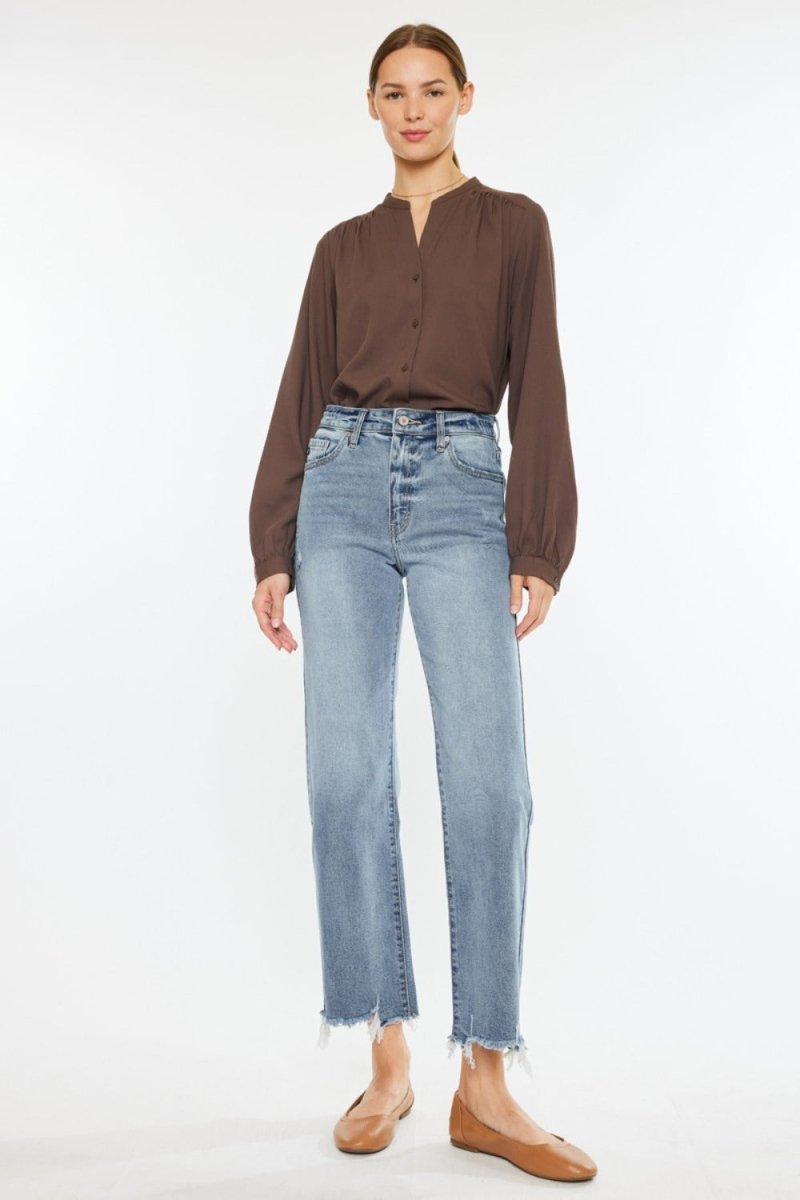 Kancan High Rise Slim Wide Leg Jeans in Light Wash - Love Salve 