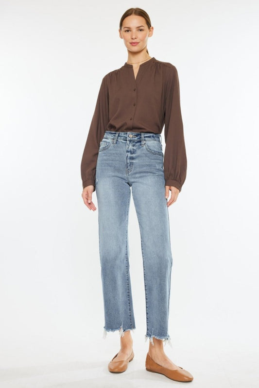 Kancan High Rise Slim Wide Leg Jeans in Light Wash - Love Salve 