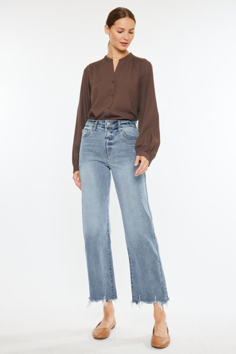 Kancan High Rise Slim Wide Leg Jeans in Light Wash - Love Salve 