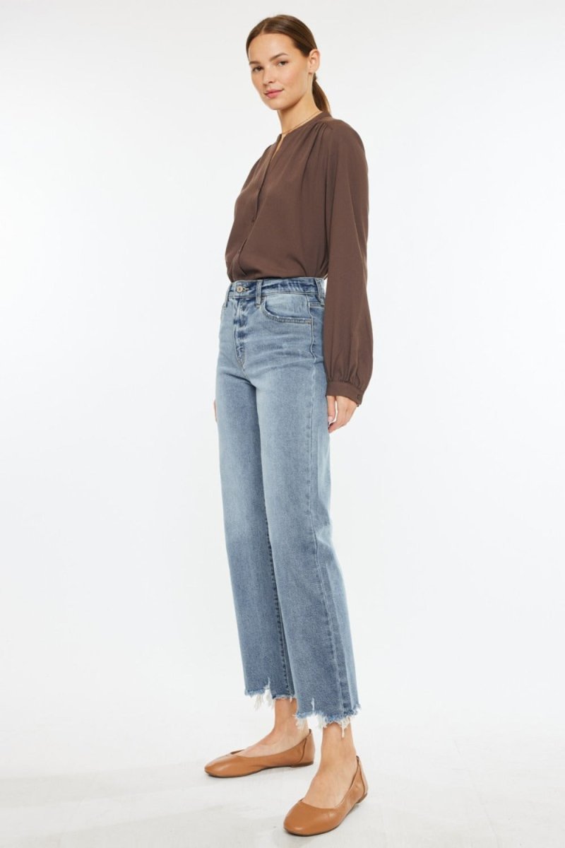 Kancan High Rise Slim Wide Leg Jeans in Light Wash - Love Salve 
