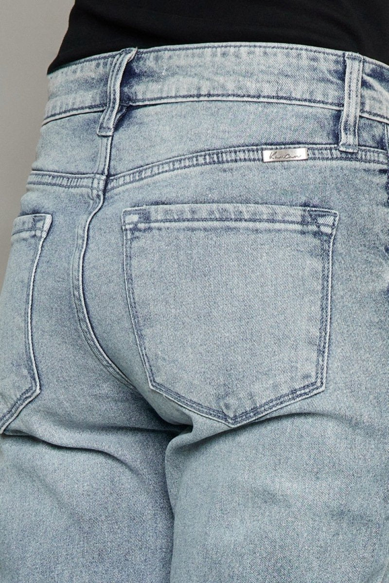 Kancan High Waist Button Fly Raw Hem Cropped Straight Jeans - Love Salve 