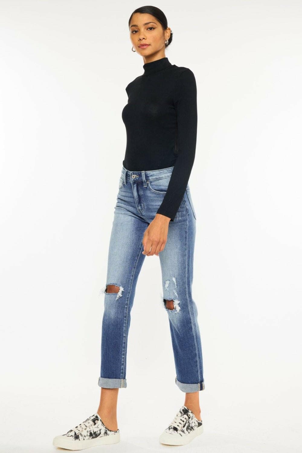 Kancan High Waist Distressed Hem Detail Cropped Straight Jeans - Love Salve