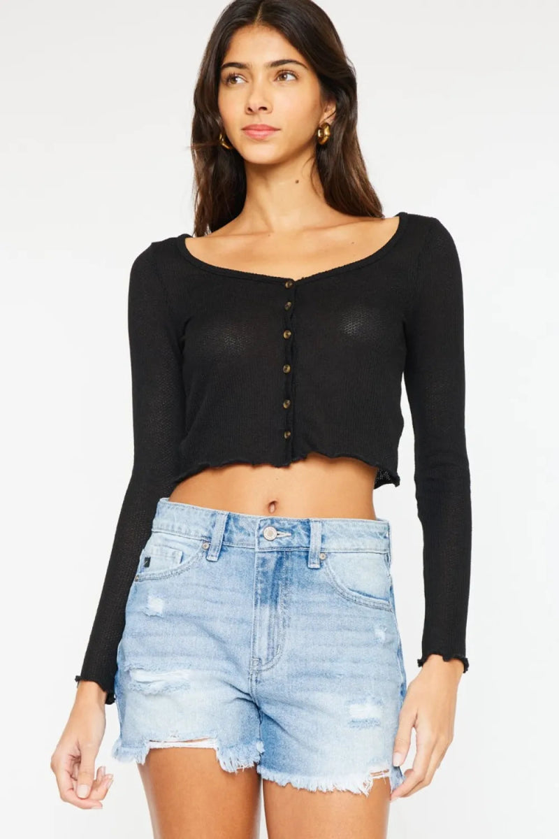 Kancan High Waist Frayed Denim Shorts for Women - Love Salve 