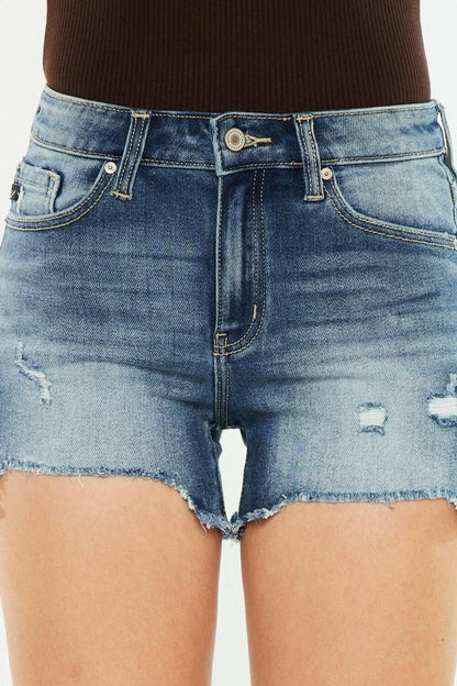 Kancan High Waist Raw Hem Denim Shorts - Love Salve