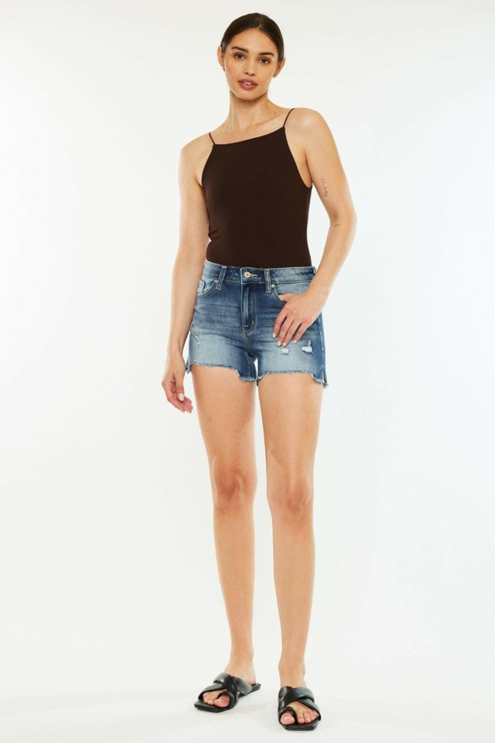 Kancan High Waist Raw Hem Denim Shorts - Love Salve