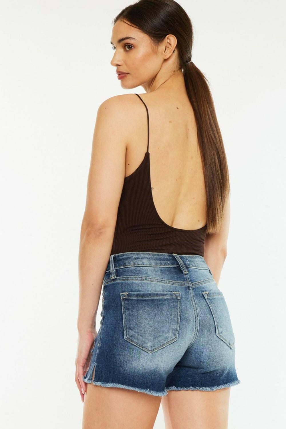 Kancan High Waist Raw Hem Denim Shorts - Love Salve