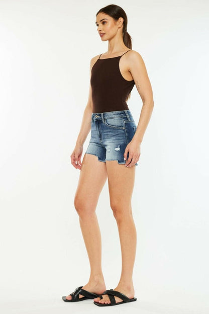 Kancan High Waist Raw Hem Denim Shorts - Love Salve