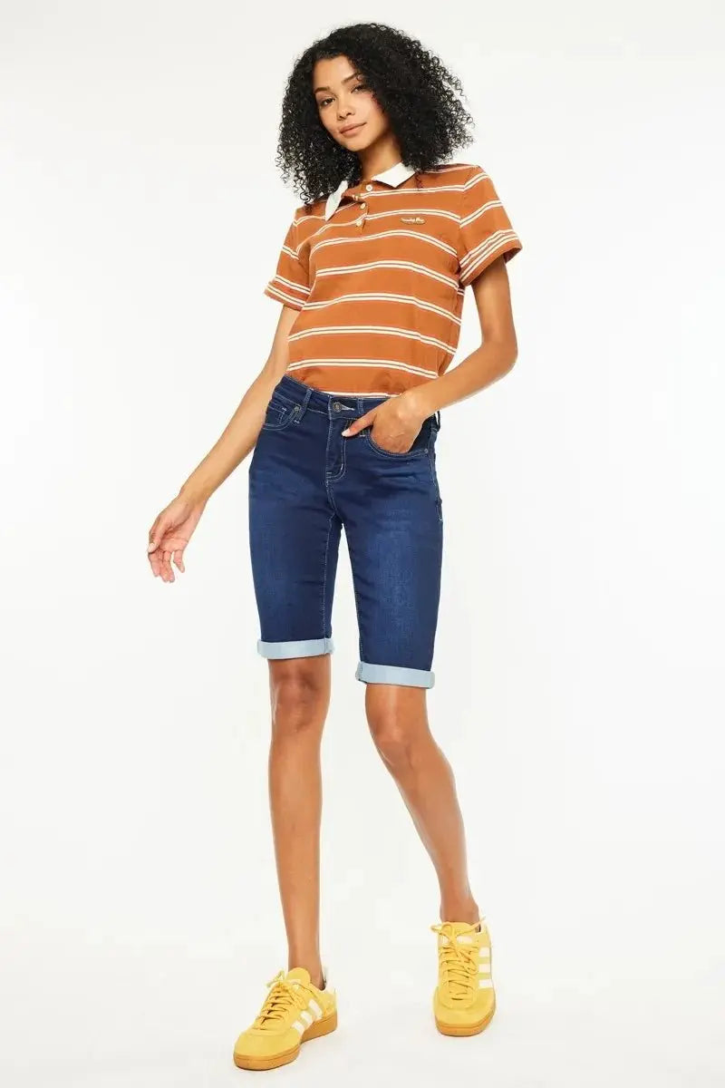 Kancan Mid Rise Bermuda Denim Shorts for Women Stylish - Love Salve 