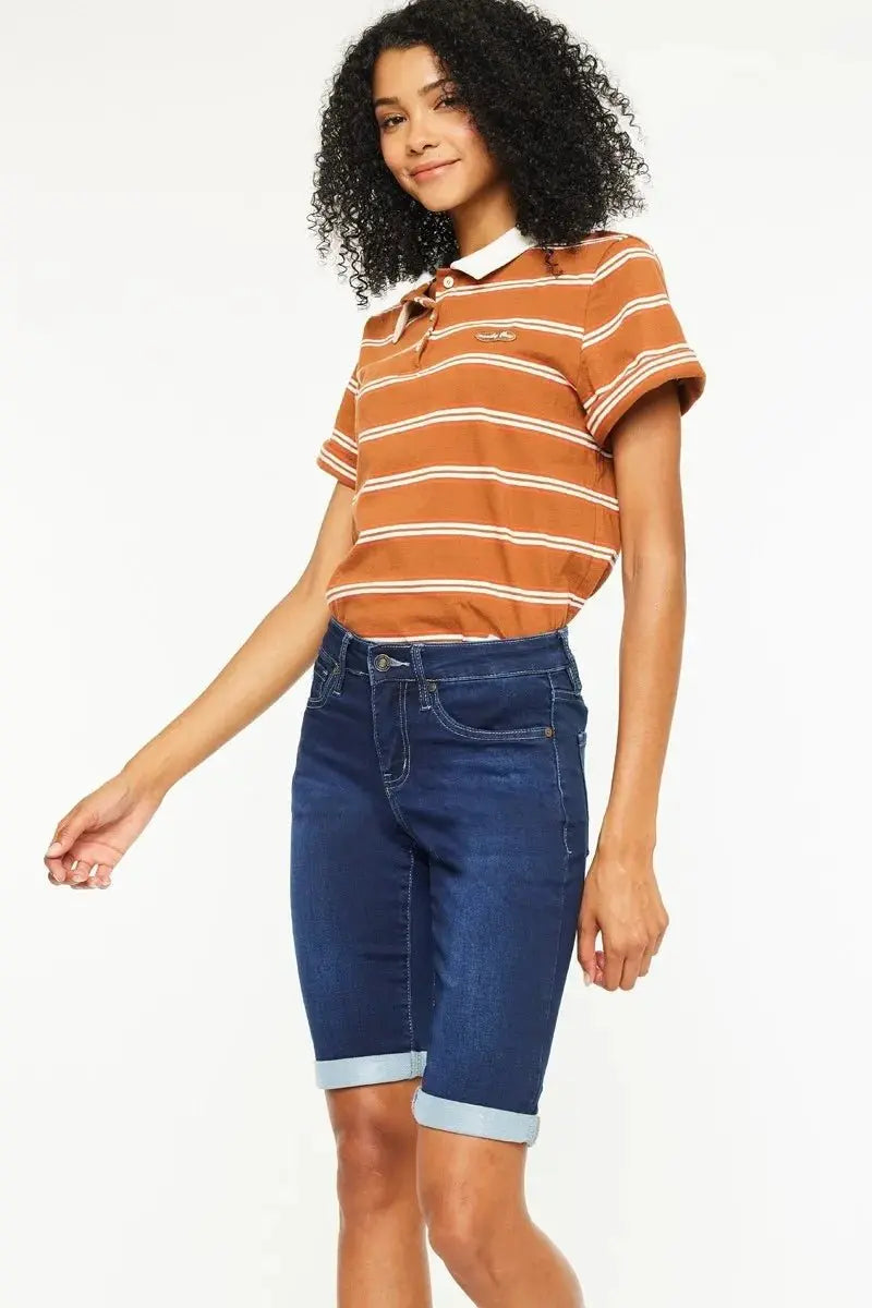 Kancan Mid Rise Bermuda Denim Shorts for Women Stylish - Love Salve 
