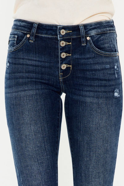 Kancan Mid Rise Button Fly Flare Jeans for Women - Love Salve 