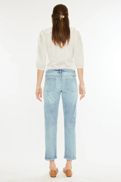 Kancan Mid Rise Distressed Boyfriend Fit Jeans for Women - Love Salve 