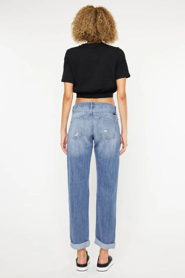 Kancan Mid Rise Distressed Straight Jeans for Women - Love Salve 