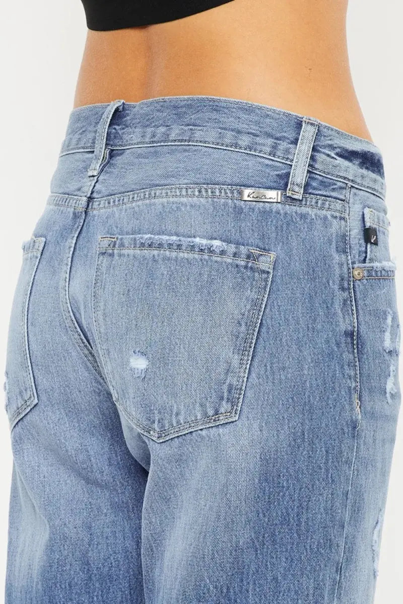 Kancan Mid Rise Distressed Straight Jeans for Women - Love Salve 