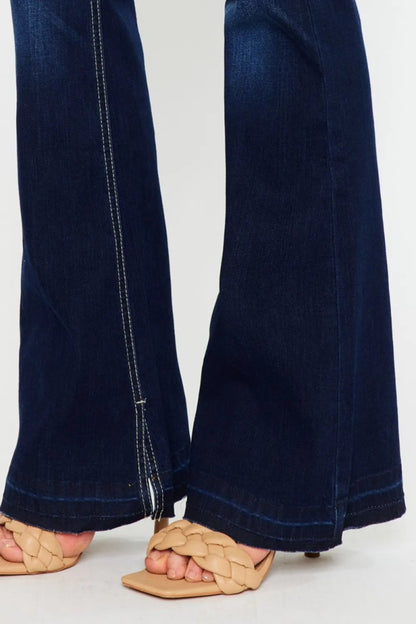 Kancan Mid Rise Slim Flare Jeans in Dark Stonewash - Love Salve 