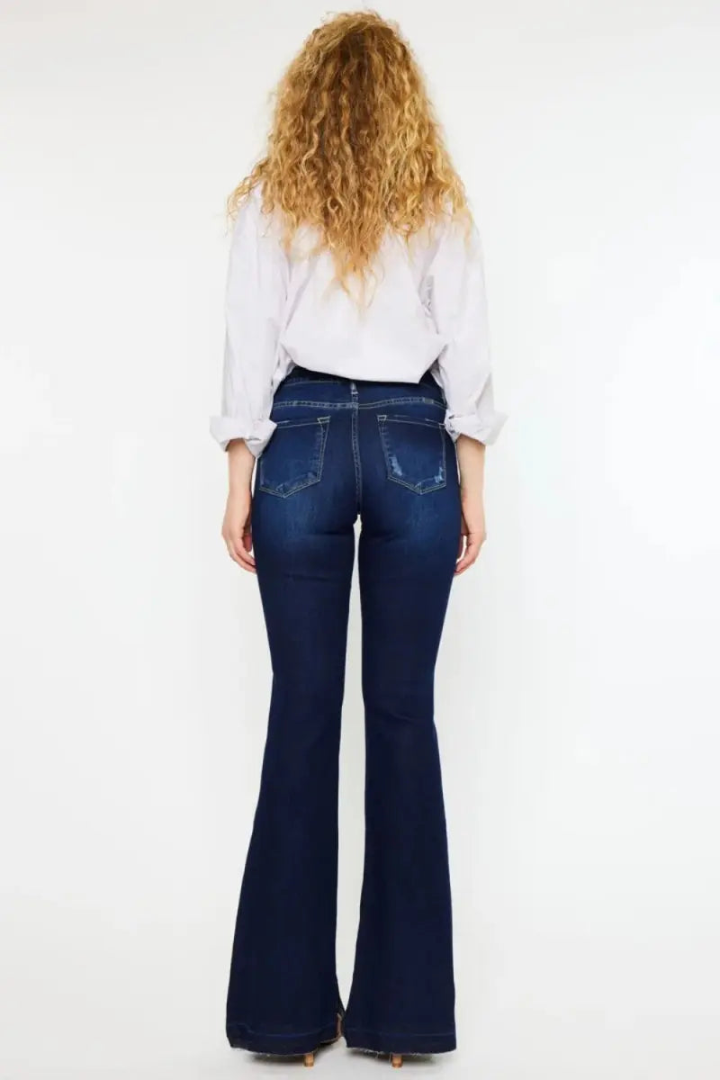 Kancan Mid Rise Slim Flare Jeans in Dark Stonewash - Love Salve 