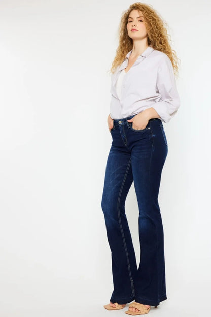 Kancan Mid Rise Slim Flare Jeans in Dark Stonewash - Love Salve 