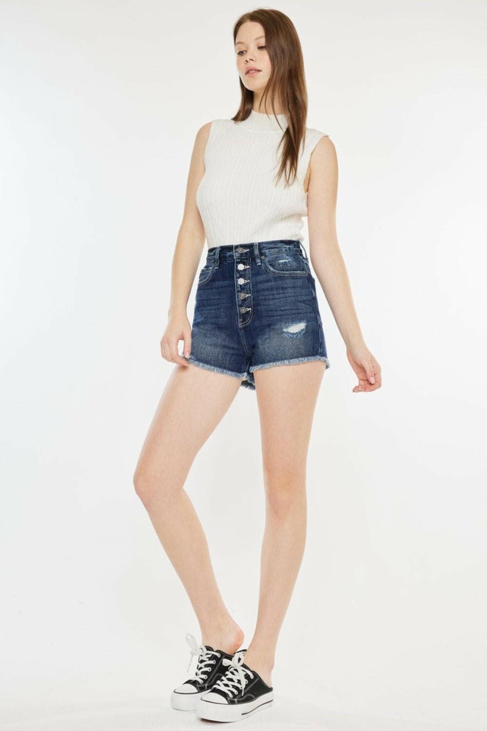 Kancan Raw Hem Button Fly Denim Shorts - Love Salve