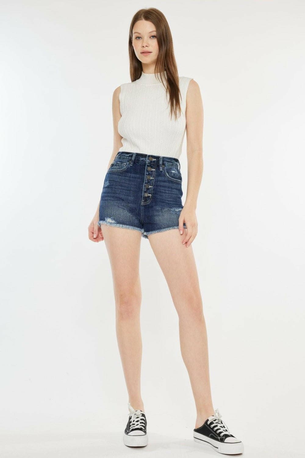 Kancan Raw Hem Button Fly Denim Shorts - Love Salve