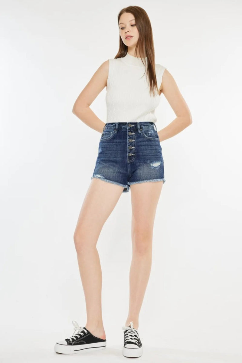 Kancan Raw Hem Button Fly Denim Shorts for Women - Love Salve 