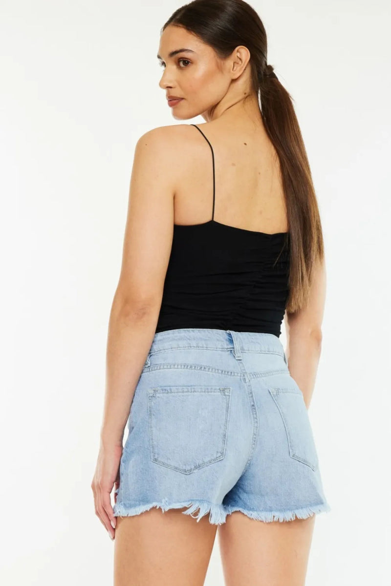 Kancan Raw Hem Distressed High Waist Denim Shorts for Women - Love Salve 