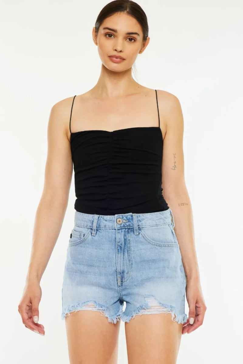 Kancan Raw Hem Distressed High Waist Denim Shorts for Women - Love Salve 