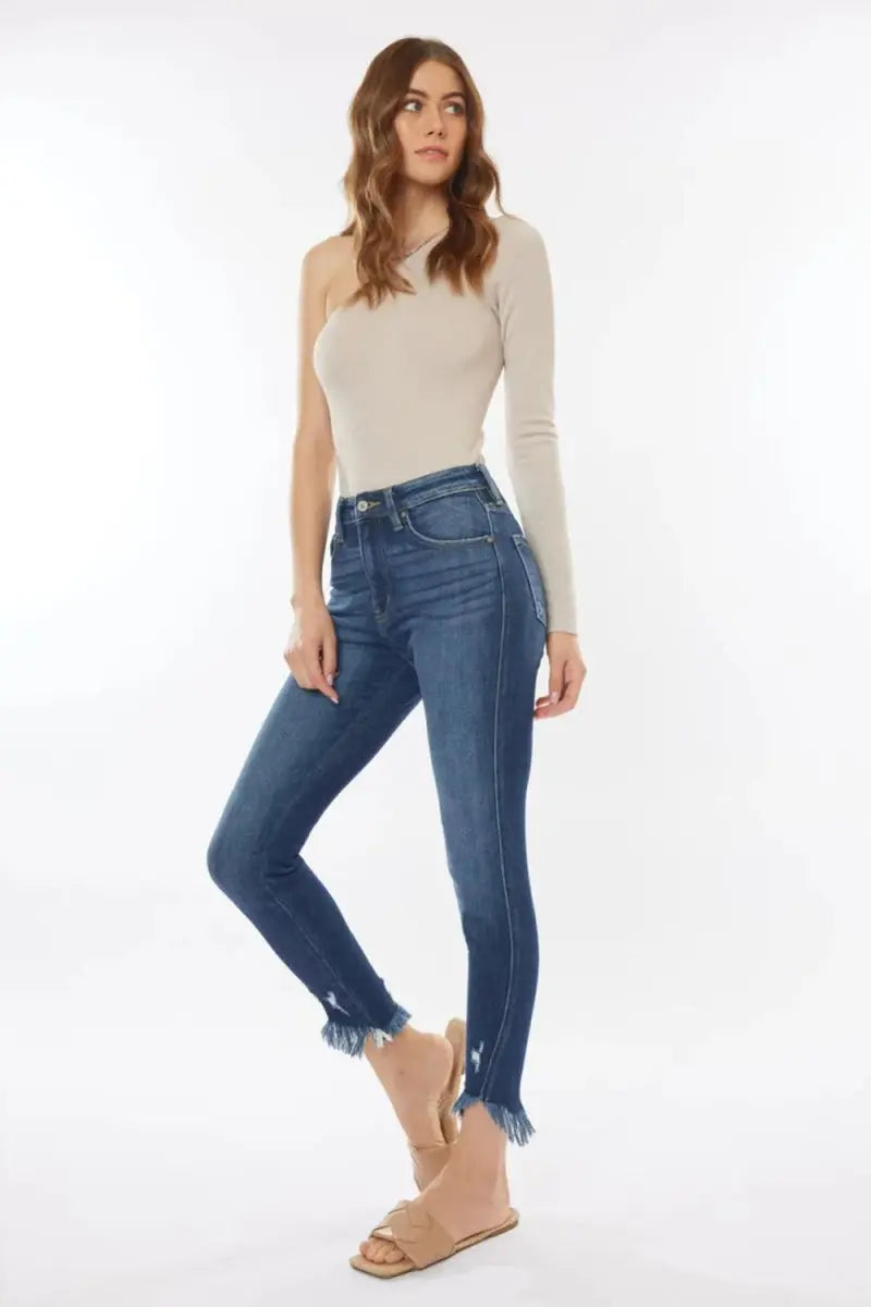 Kancan Raw Hem High Waist Cropped Jeans for Women - Love Salve 