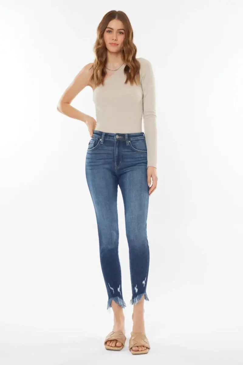 Kancan Raw Hem High Waist Cropped Jeans for Women - Love Salve 
