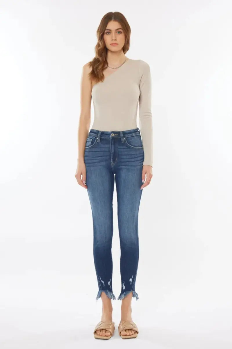 Kancan Raw Hem High Waist Cropped Jeans for Women - Love Salve 