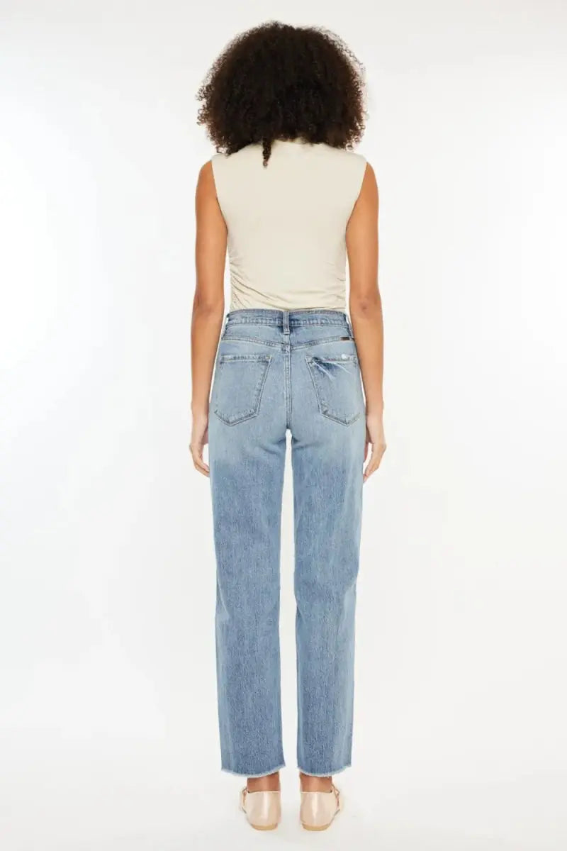 Kancan Ultra High Rise Distressed Straight Jeans for Women - Love Salve 