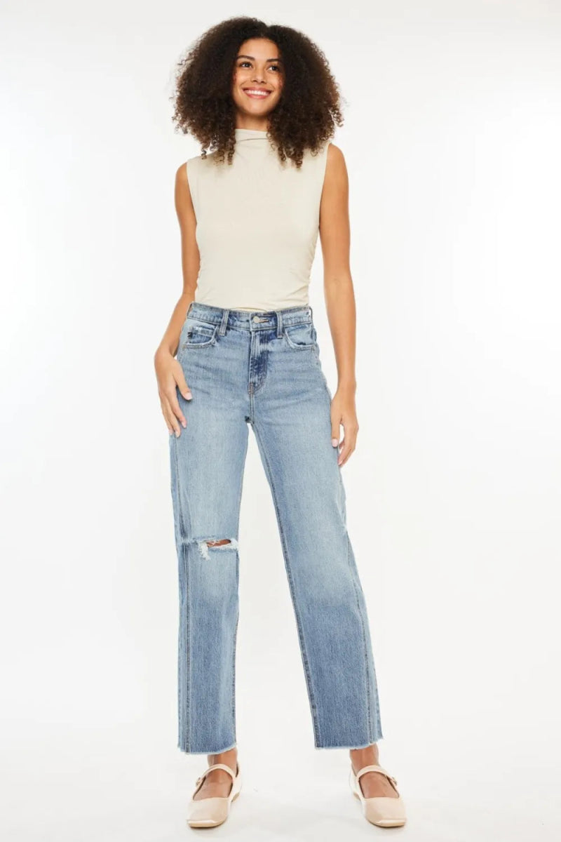Kancan Ultra High Rise Distressed Straight Jeans for Women - Love Salve