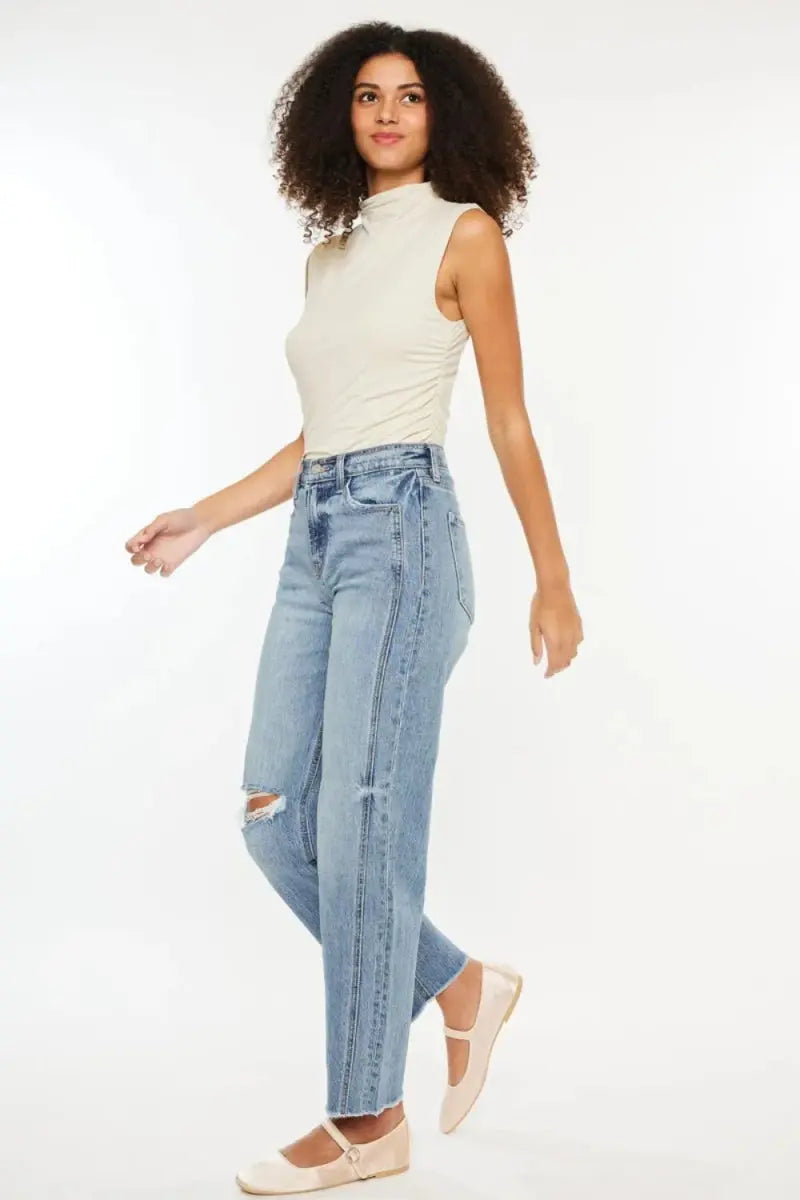 Kancan Ultra High Rise Distressed Straight Jeans for Women - Love Salve 