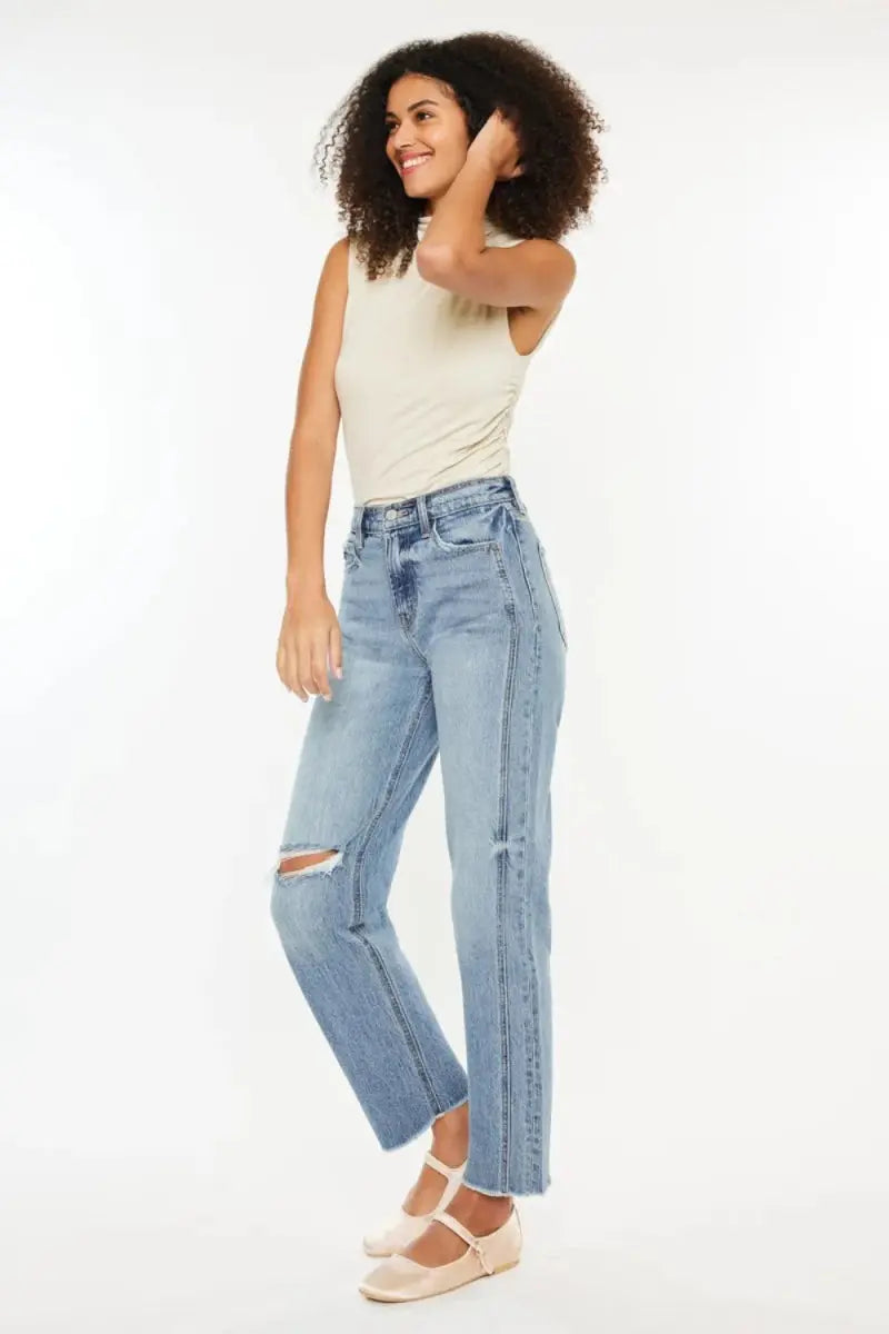 Kancan Ultra High Rise Distressed Straight Jeans for Women - Love Salve 