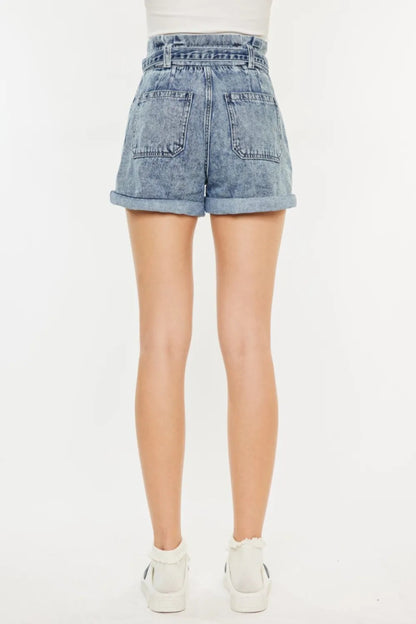 Kancan Ultra High Rise Paperbag Denim Shorts for Women - Love Salve 