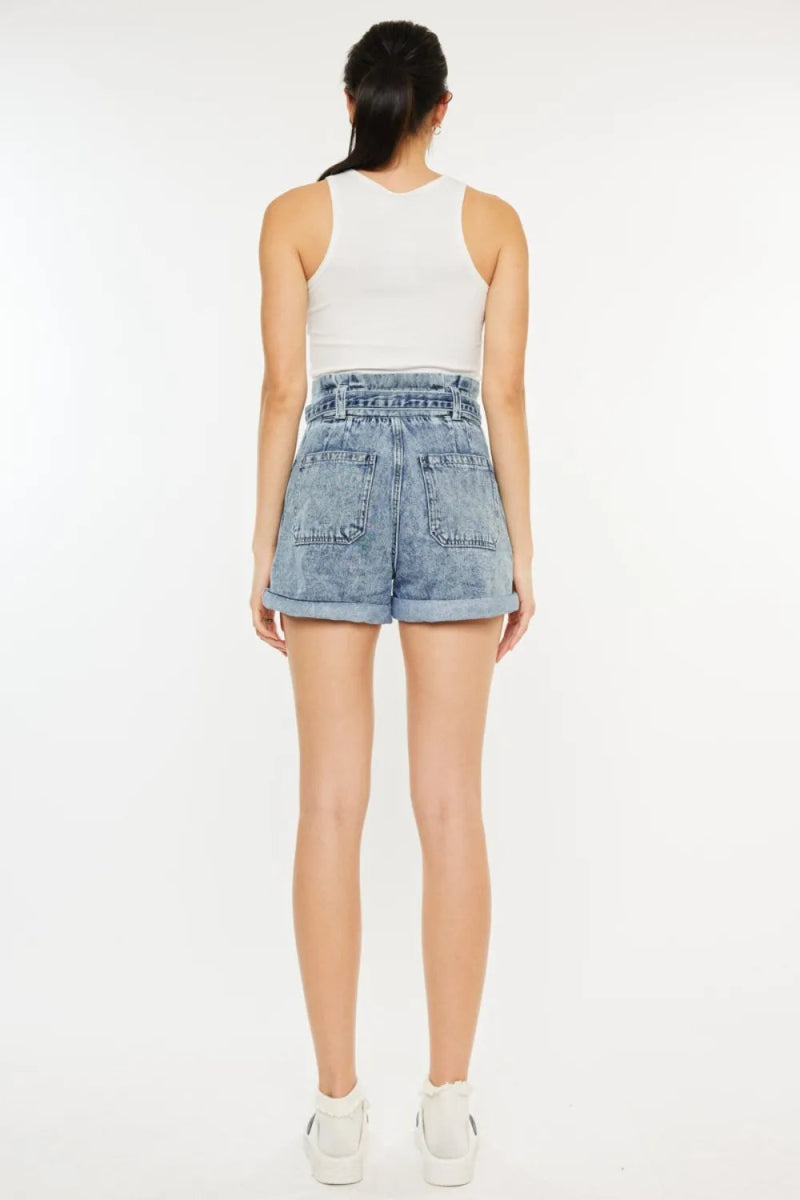 Kancan Ultra High Rise Paperbag Denim Shorts for Women - Love Salve 