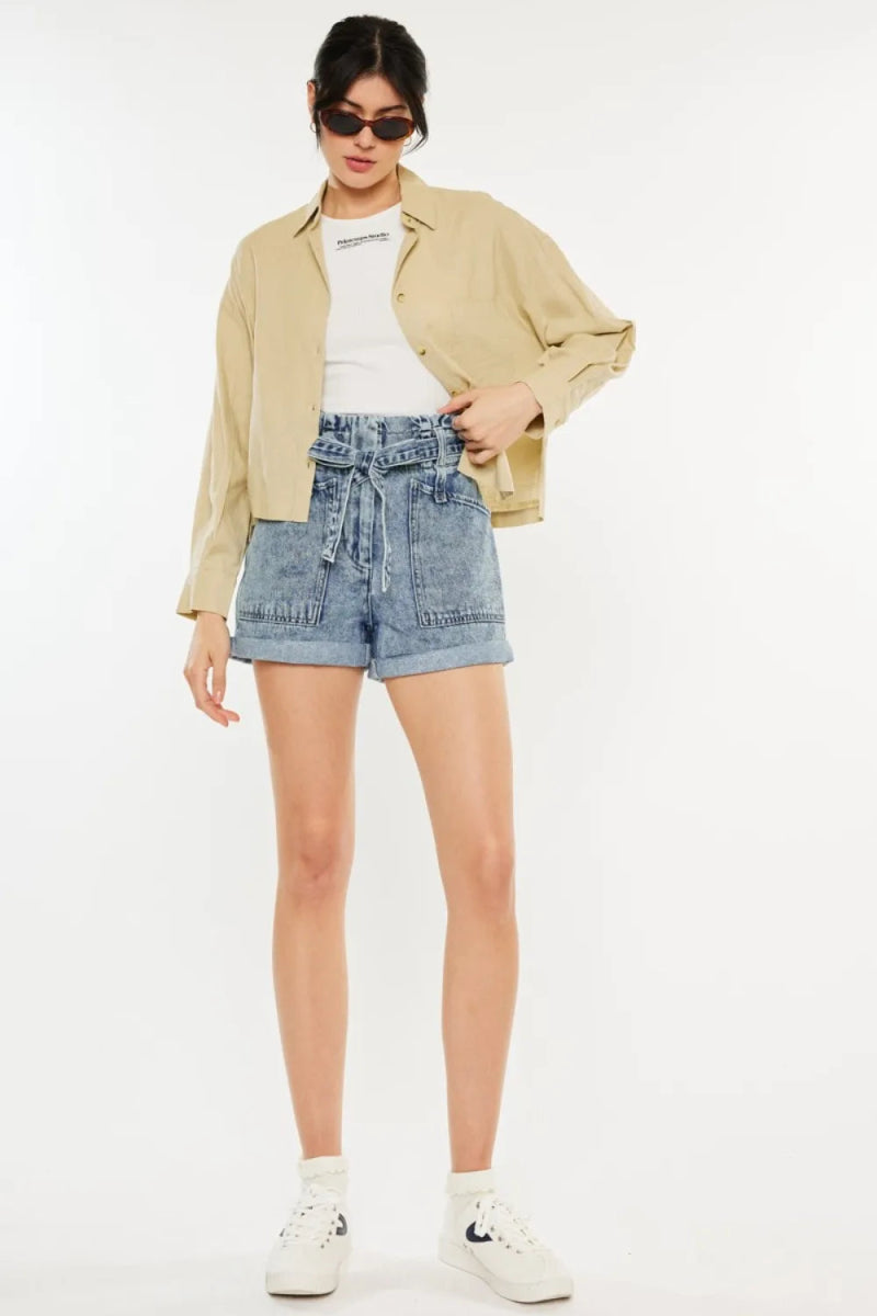 Kancan Ultra High Rise Paperbag Denim Shorts for Women - Love Salve 