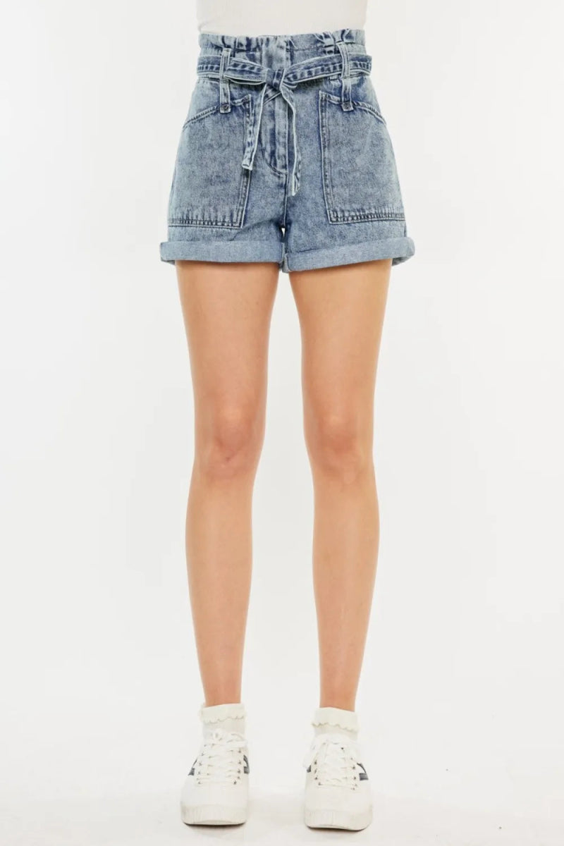 Kancan Ultra High Rise Paperbag Denim Shorts for Women - Love Salve 