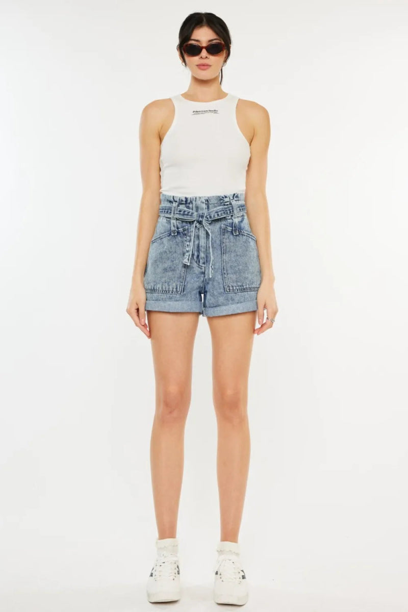 Kancan Ultra High Rise Paperbag Denim Shorts for Women - Love Salve 