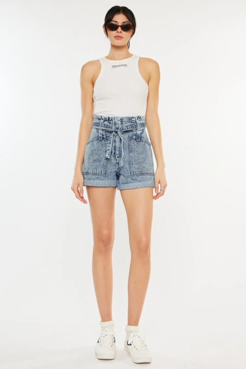 Kancan Ultra High Rise Paperbag Denim Shorts for Women - Love Salve 