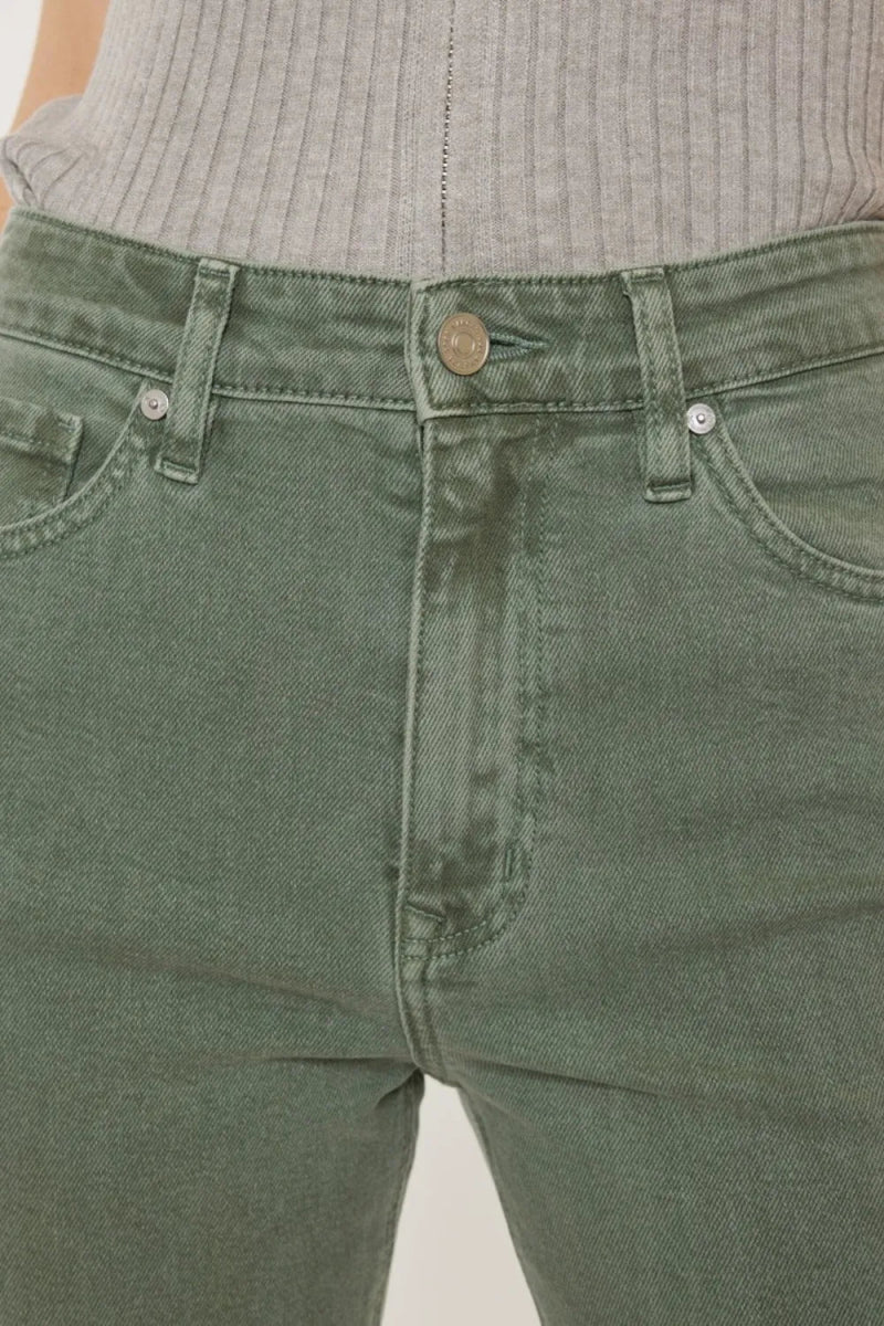 Kancan Ultra High Rise Straight Jeans in Olive Green - Love Salve 